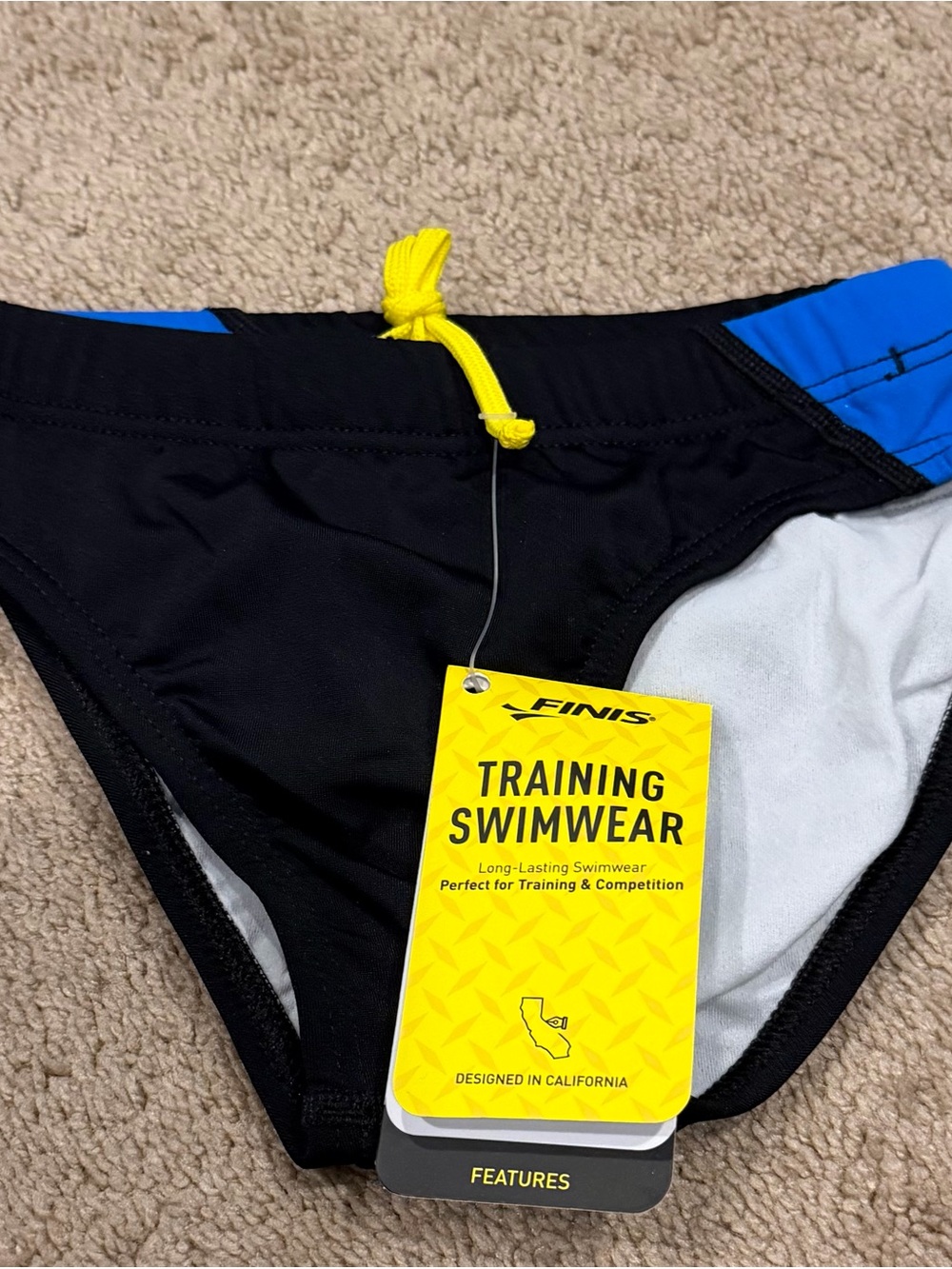 Finis Youth Male Swim Brief - Size 24 Splice Black/Blue - NWT Training Swimwear